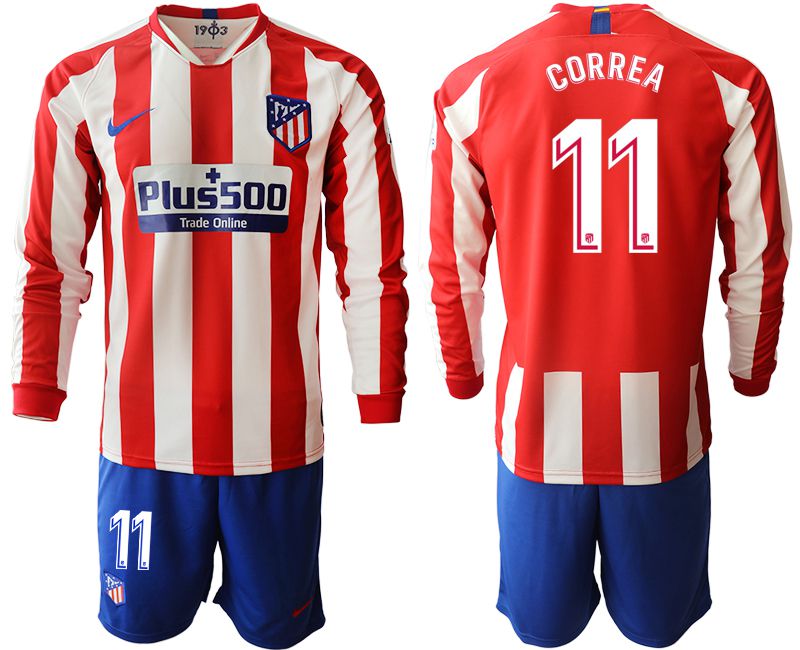 Men 2019-2020 club Atletico Madrid home long sleeves #11 red Soccer Jerseys